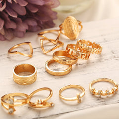 Italian Design 13-Piece Medallion Ring Set – 18K Gold Plated with Austrian Crystals