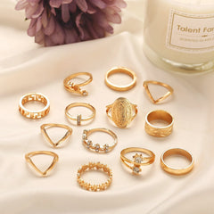 Italian Design 13-Piece Medallion Ring Set – 18K Gold Plated with Austrian Crystals