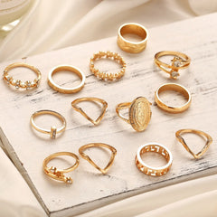 Italian Design 13-Piece Medallion Ring Set – 18K Gold Plated with Austrian Crystals