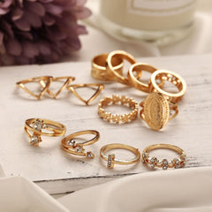 Italian Design 13-Piece Medallion Ring Set – 18K Gold Plated with Austrian Crystals