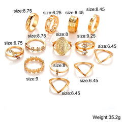 Italian Design 13-Piece Medallion Ring Set – 18K Gold Plated with Austrian Crystals